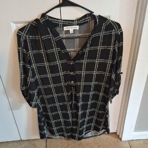 PrettyLittleThing Black and White Plaid Blouse